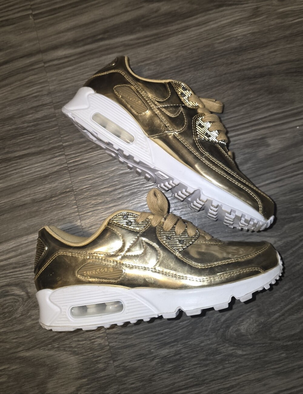 Womens Metallic Gold Athletic Sneakers with White Sole